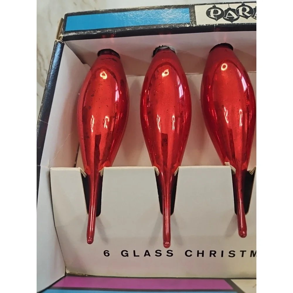 Lot of 6 Glass Vintage Paragon Teardrop Icicle Christmas Ornaments 5